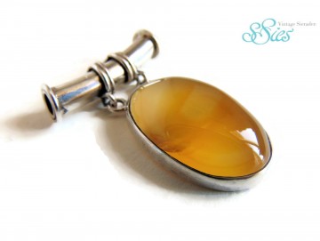 Grote nieuwe zilveren ovale gele calciet hanger tunnel oog 4