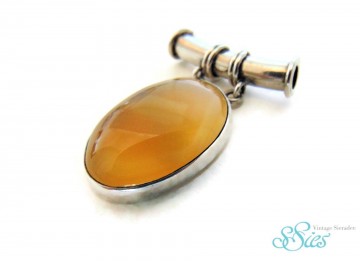 Grote nieuwe zilveren ovale gele calciet hanger tunnel oog 5