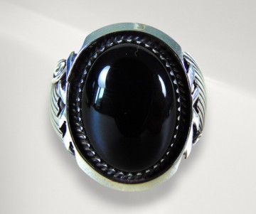 Grote ovale zilveren navajo onyx ring pr 1