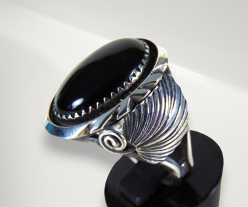 Grote ovale zilveren navajo onyx ring pr 3