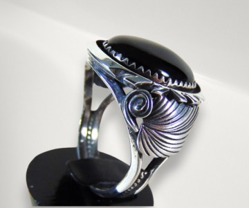 Grote ovale zilveren navajo onyx ring pr 4