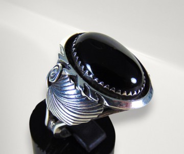 Grote ovale zilveren navajo onyx ring pr 6