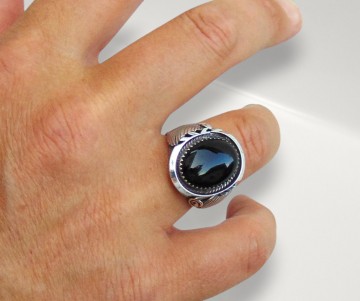 Grote ovale zilveren navajo onyx ring pr 7