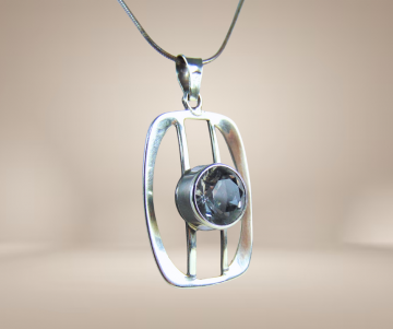 Grote rechthoek solitair grote aquamarijn ketting beige achtergrond 4