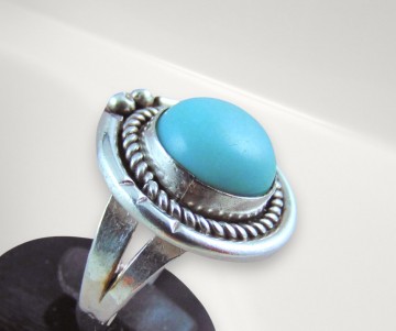 Grote ronde na navajo zilveren 3 parels boven ronde turquoise cabochon pr 1