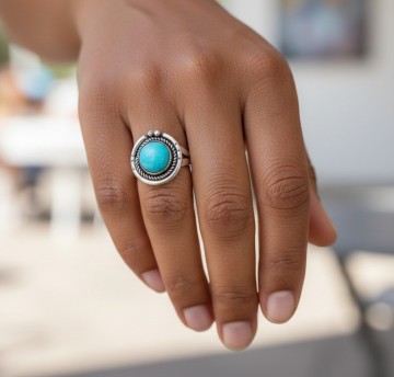 Grote ronde na navajo zilveren 3 parels boven ronde turquoise cabochon pr 2