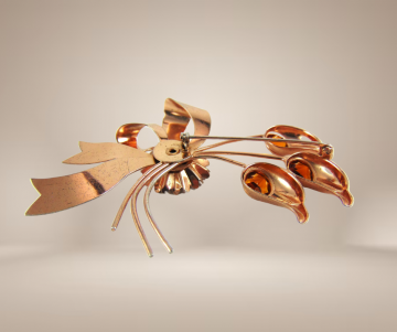 Grote sterling vermeil broche bloemen amber strass beige achtergrond 6