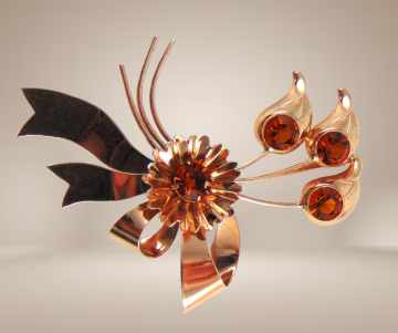 Grote sterling vermeil broche bloemen amber strass beige achtergrond 7