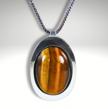 Grote teka theodor klotz modernist zilver tijgeroog hanger ketting  pr 1