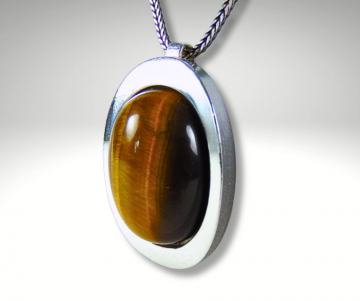 Grote teka theodor klotz modernist zilver tijgeroog hanger ketting  pr 2