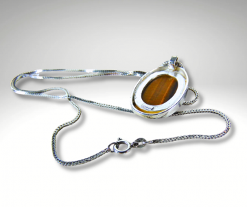 Grote teka theodor klotz modernist zilver tijgeroog hanger ketting  pr 4