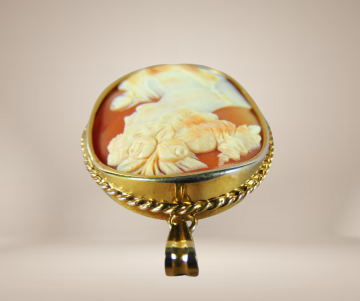 Grote vergulde camee rood wit geel beige achtergrond