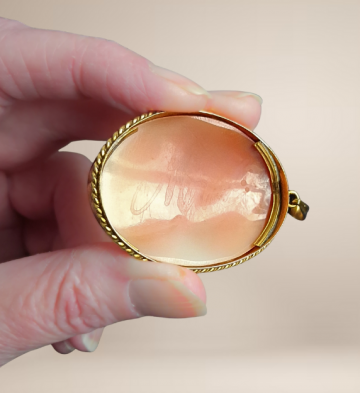 Grote vergulde camee rood wit geel beige achtergrond 6