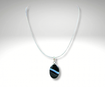 Grote zilveren hanger zwarte botswana agaat hanger ketting pr 1