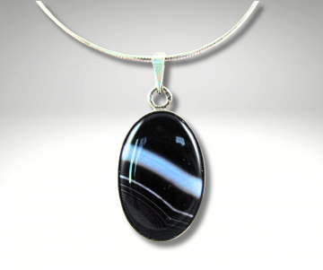 Grote zilveren hanger zwarte botswana agaat hanger ketting pr