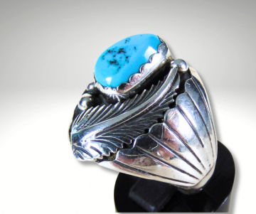 Grote zware navajo na zilveren turquoise veer prayer fan ring pr 2