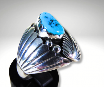 Grote zware navajo na zilveren turquoise veer prayer fan ring pr 4