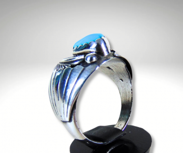 Grote zware navajo na zilveren turquoise veer prayer fan ring pr 5