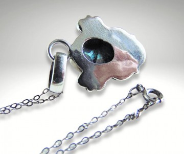 Grote zware zilveren groenblauwe steen hanger ketting pr 1