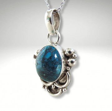 Grote zware zilveren groenblauwe steen hanger ketting pr 2