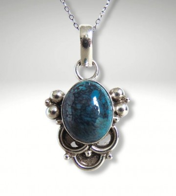 Grote zware zilveren groenblauwe steen hanger ketting pr 3