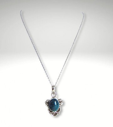 Grote zware zilveren groenblauwe steen hanger ketting pr 4
