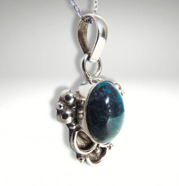 Grote zware zilveren groenblauwe steen hanger ketting pr