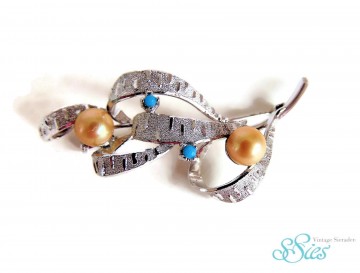 Japans zilver broche gele parel turquoise 2