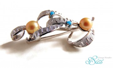 Japans zilver broche gele parel turquoise 3