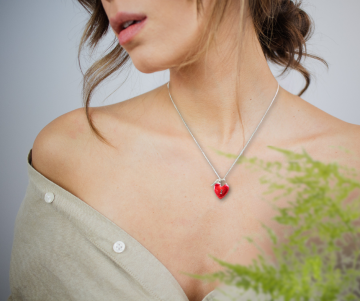 Jezlaine zilver rood email hart sleutel hanger ketting op dame