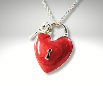 Jezlaine zilver rood email hart sleutel hanger ketting pr 1