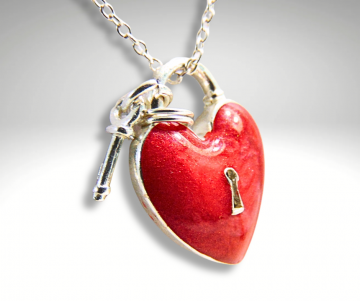 Jezlaine zilver rood email hart sleutel hanger ketting pr 2