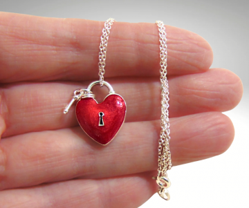 Jezlaine zilver rood email hart sleutel hanger ketting pr 4