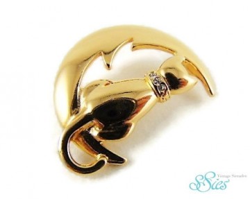 Schattige broche kat op de maan met strass