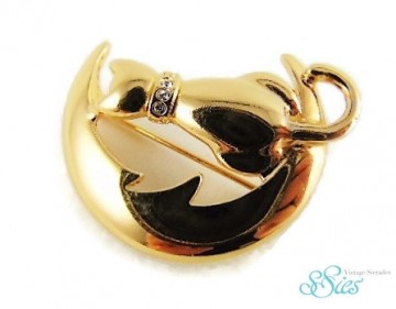 Schattige broche kat op de maan met strass