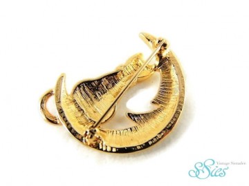 Schattige broche kat op de maan met strass