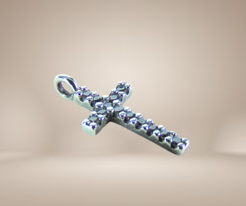 Klein zilveren antieke kruis hanger 13 diamanten beige achtergrond 1