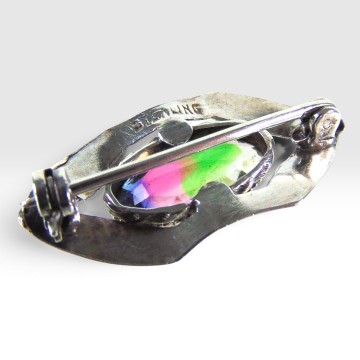 Kleine sterling zilveren broche regenboog steen pr 1