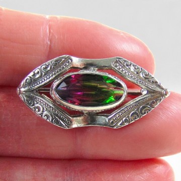 Kleine sterling zilveren broche regenboog steen pr 2