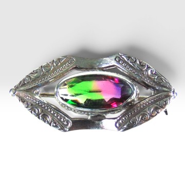 Kleine sterling zilveren broche regenboog steen pr 3