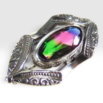 Kleine sterling zilveren broche regenboog steen pr 5