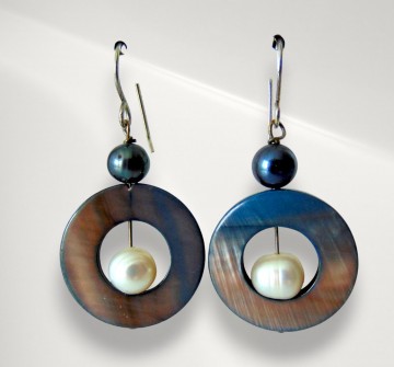 Labradoriet en parel modernist oorbellen 925 pr 7