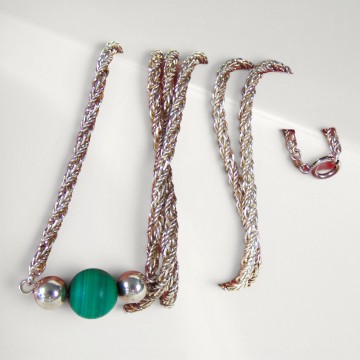 Lange art deco flapper zilver malachiet ketting 1