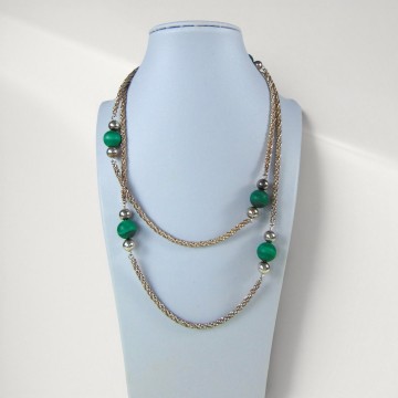 Lange art deco flapper zilver malachiet ketting 2