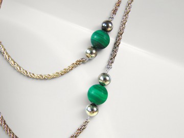 Lange art deco flapper zilver malachiet ketting 3
