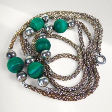 Lange art deco flapper zilver malachiet ketting 6