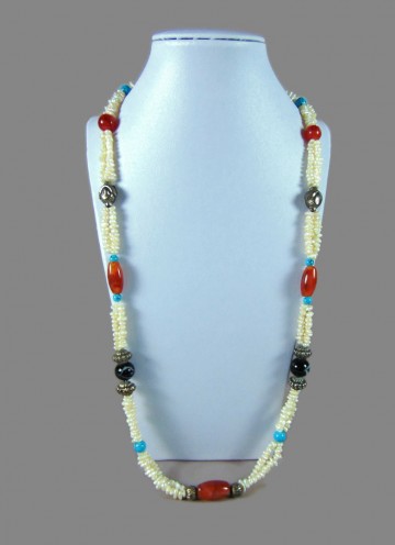 Lange barok parels carneool turquoise zwarte kralen ketting 2