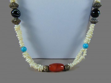 Lange barok parels carneool turquoise zwarte kralen ketting 3