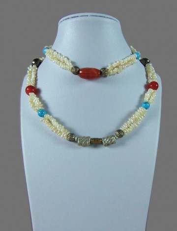 Lange barok parels carneool turquoise zwarte kralen ketting 4