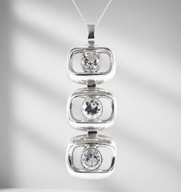 Lange grote modernistisch zilver 3 grote bergkristallen hanger ps chat
